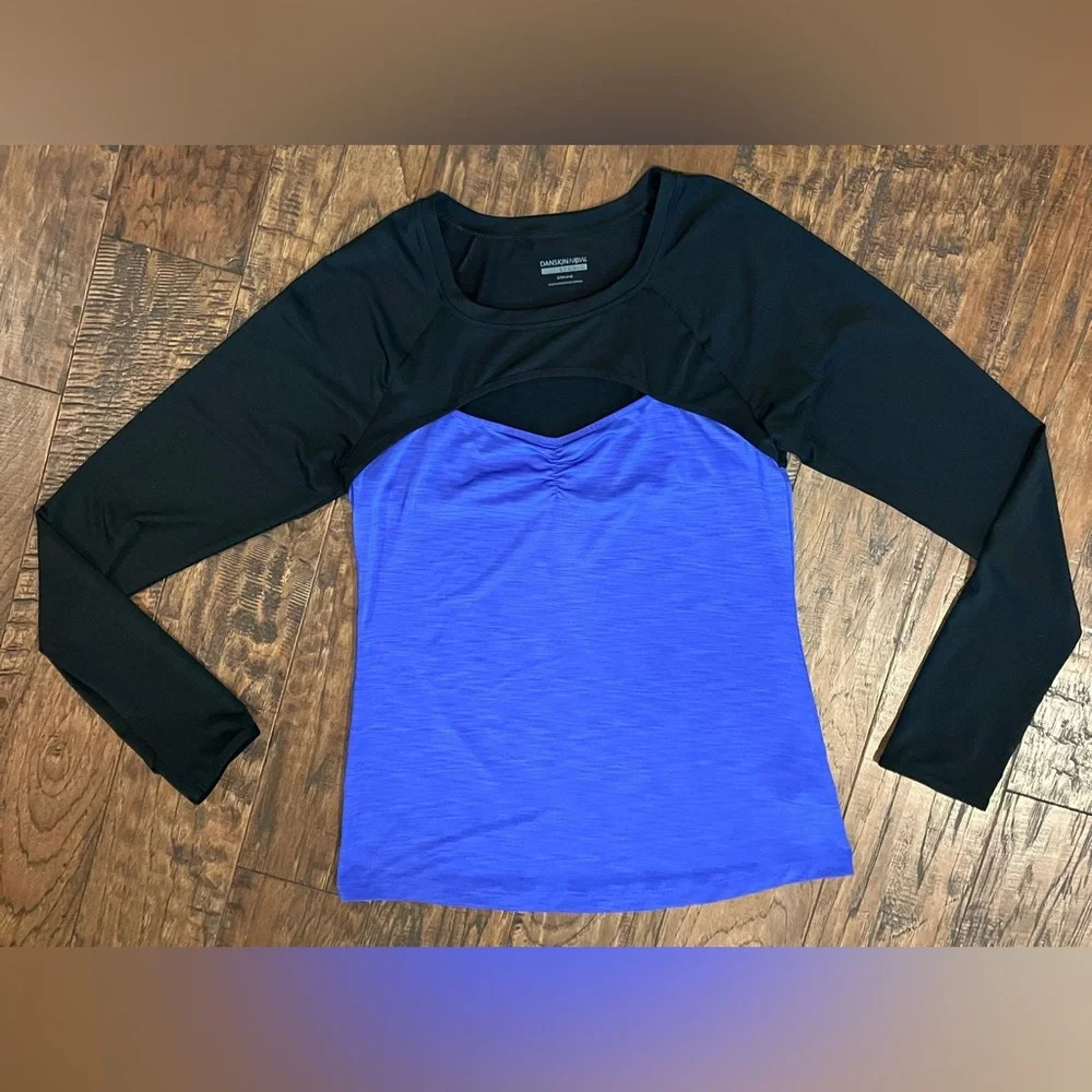 Danskin Now Studio Women’s Long Sleeve with Shrug Thumb Holes Purple/Blk S (4-6)